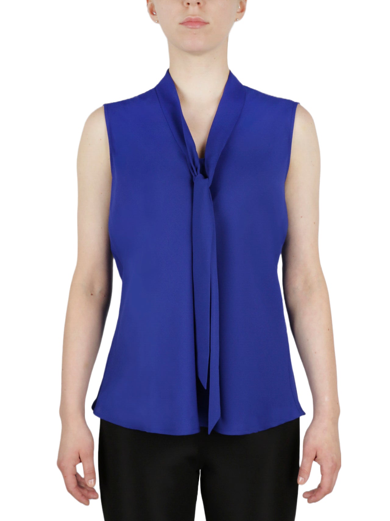  Kasper Sleeveless Tie Front Crepe Blouse - Black - Bonton