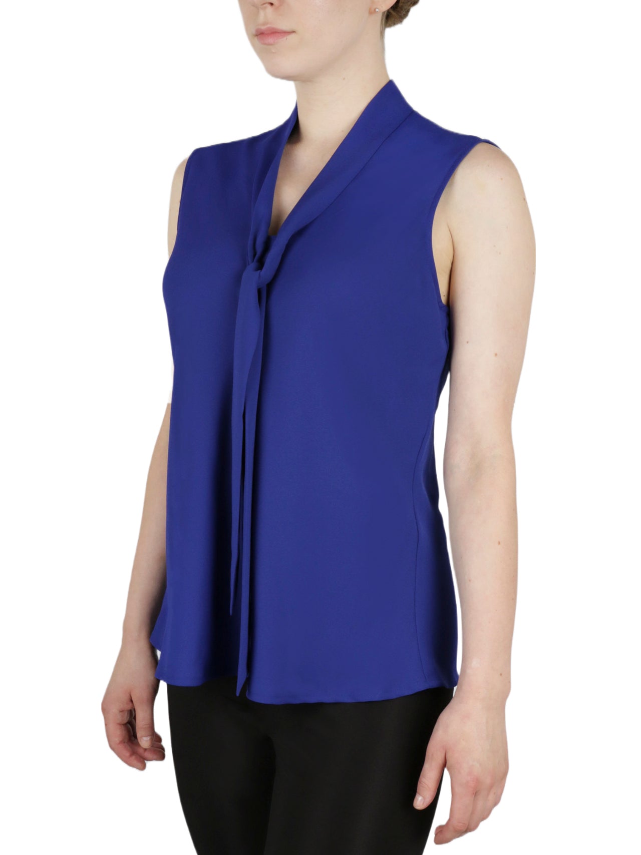  Kasper Sleeveless Tie Front Crepe Blouse - Black - Bonton