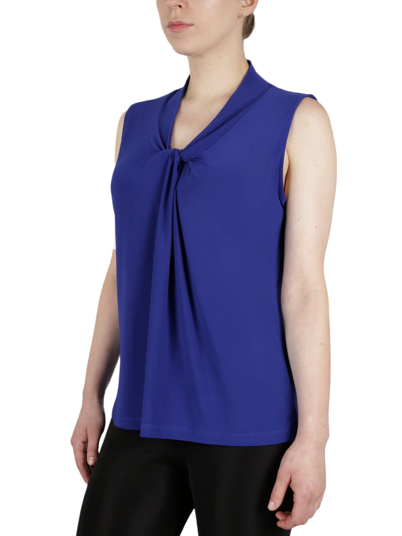  Kasper Sl Knot Front Solid Ity Knit Top - Royal Blue - Bonton