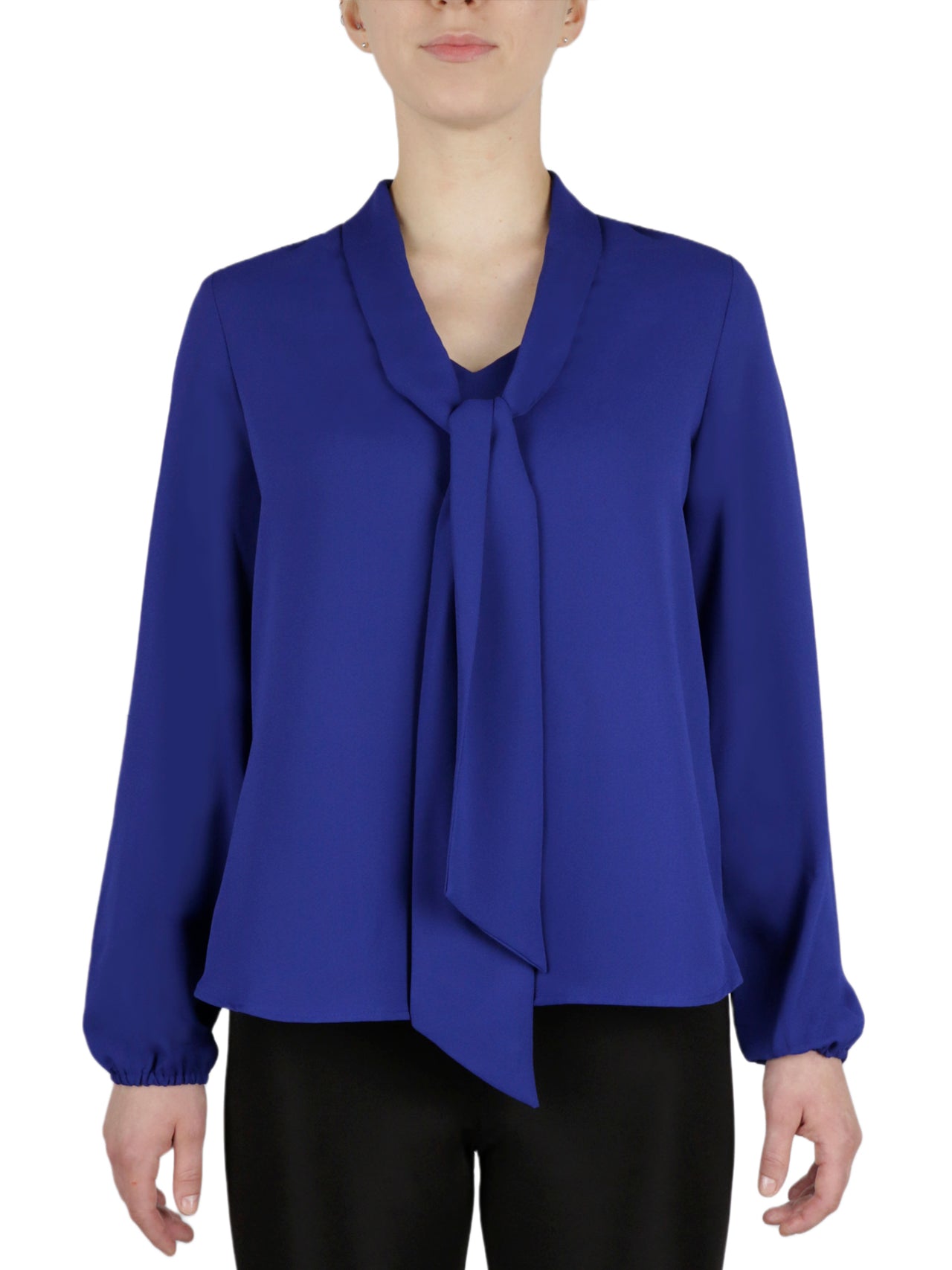  Kasper Long Sleeve Bow Crepe Blouse - Lily White - Bonton