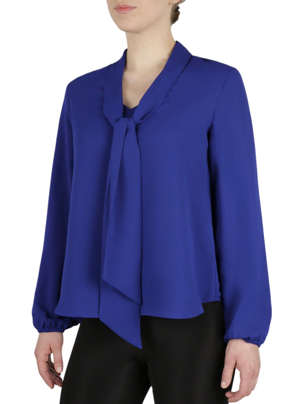  Kasper Long Sleeve Bow Crepe Blouse - Lily White - Bonton