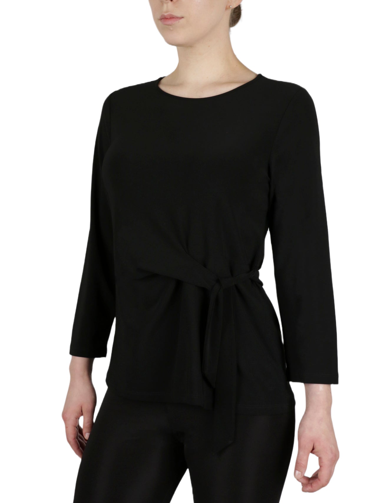  Kasper 3 Quater Tie Front Solid Ity Top - Black - Bonton