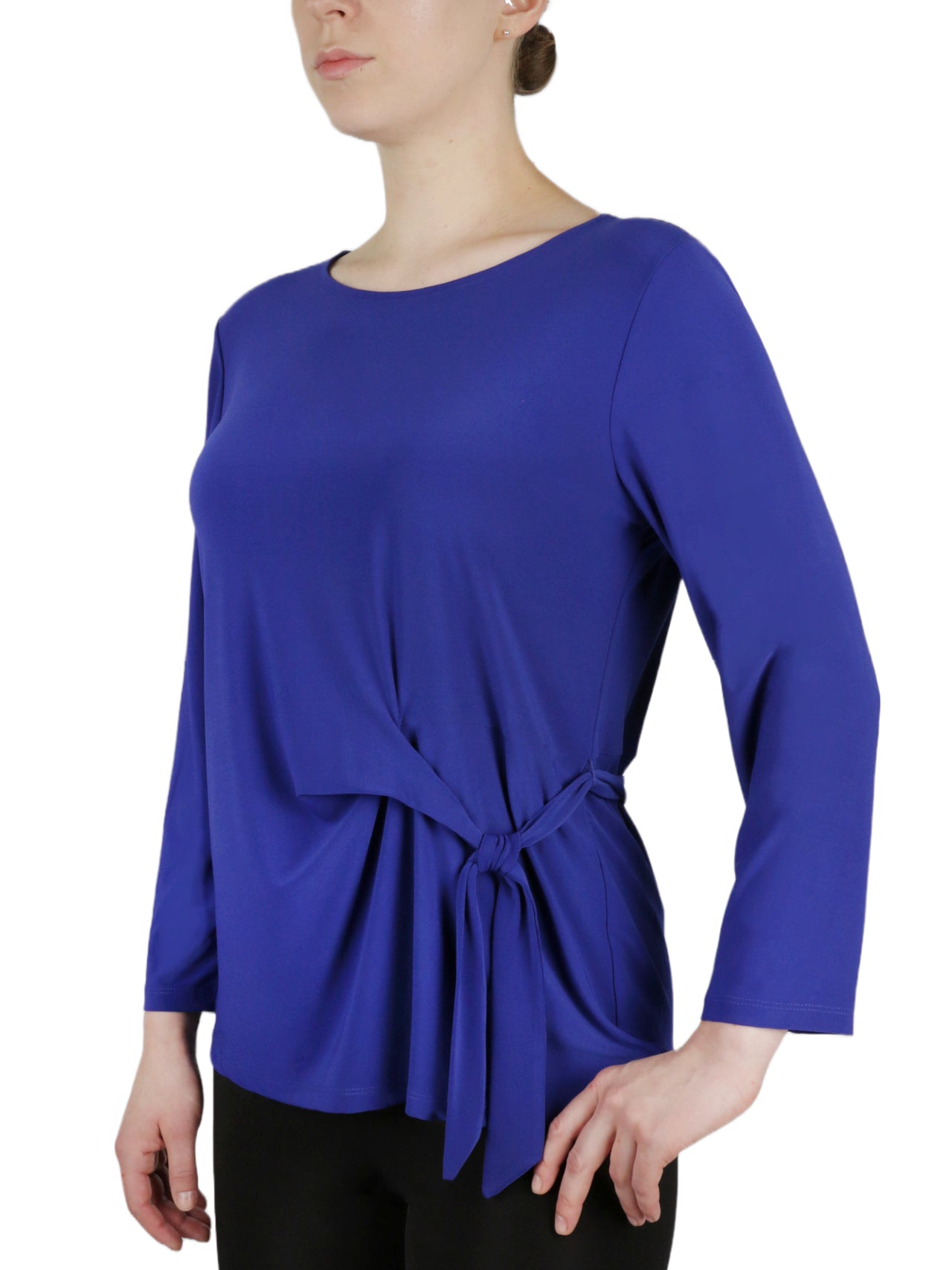  Kasper 3 Quater Tie Front Solid Ity Top - Black - Bonton