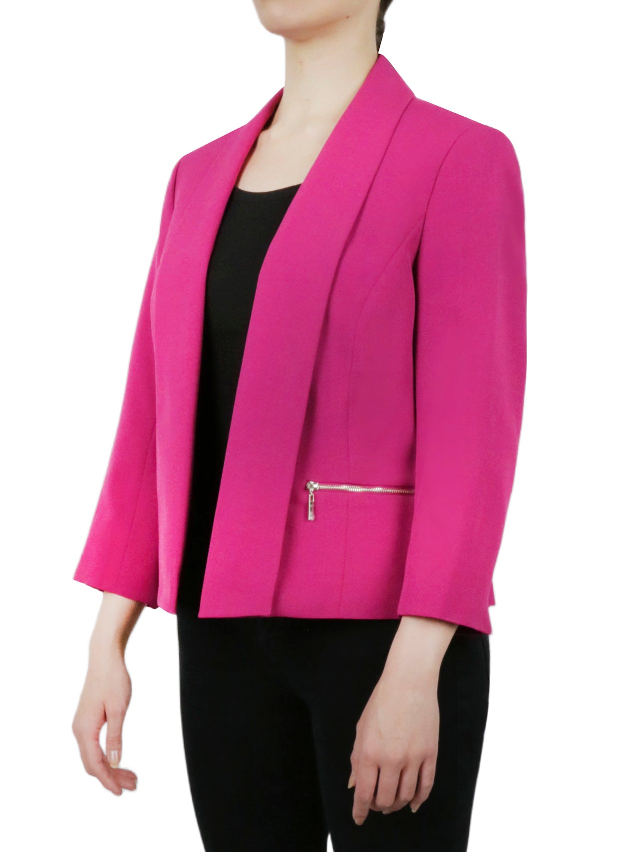  Kasper Shawl Collar Cardi Jacket with Zippers Stretch Crepe - Cerise - Bonton