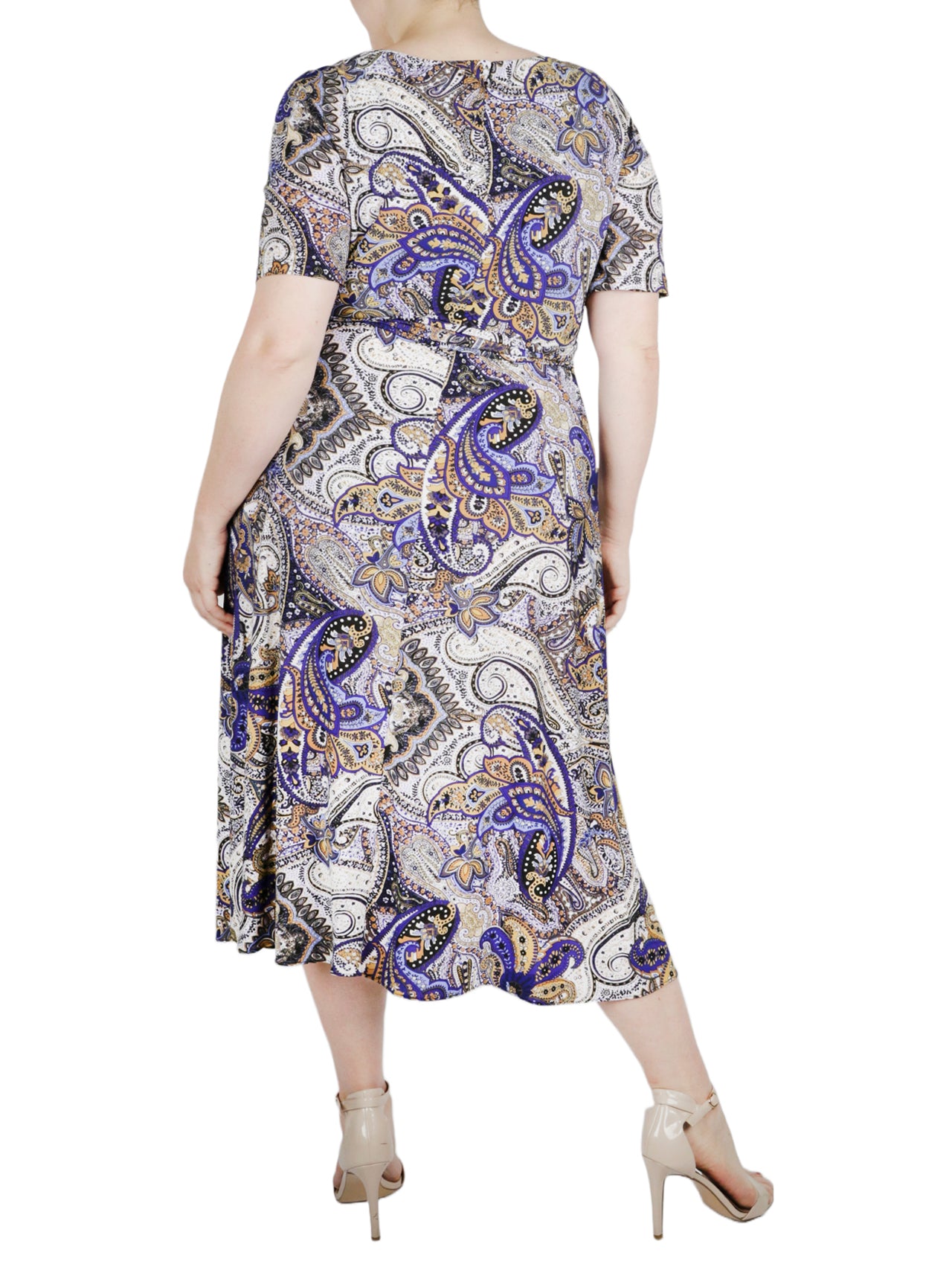  Kasper Fit And Flare Printed Ity - Royal Blue/Marigold Combo - Bonton