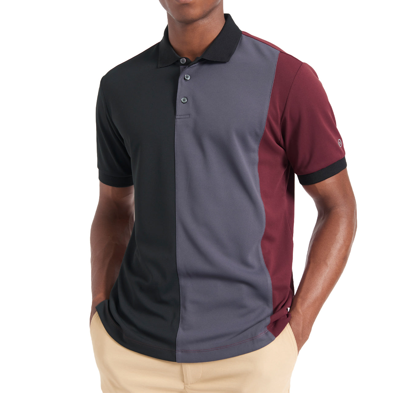  Ben Sherman Pique Color Short Sleeve Blocked Polo - Burgundy - Bonton