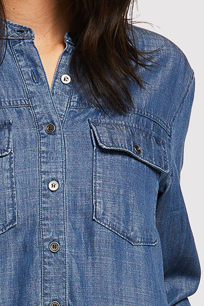   Velvet Heart Nanette Long Sleeve Button Down Madarin Collar Double Button Flap Chest Pockets - Calva - Bonton