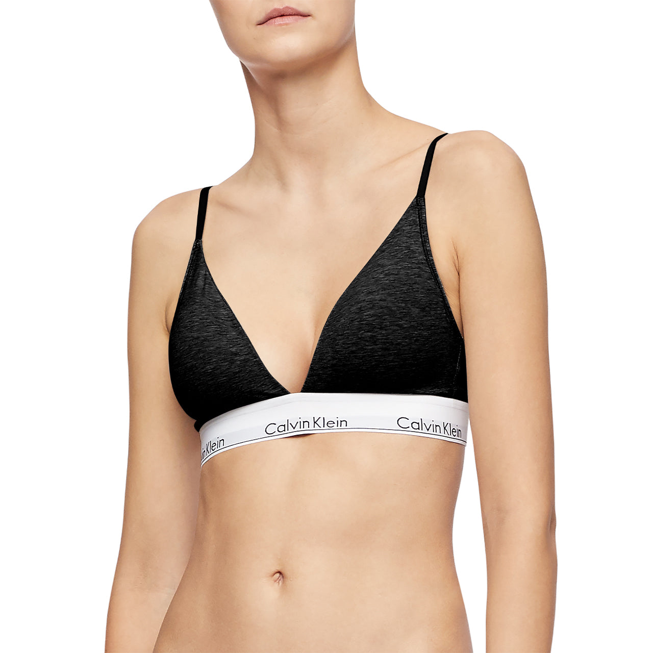 Calvin Klein Cotton Triangle Lightly Lined Bralette - Black - Bonton
