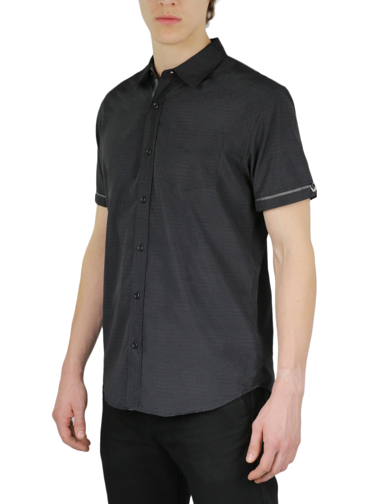  Ditsy Print Short Sleeve Shirt - Black - Bonton