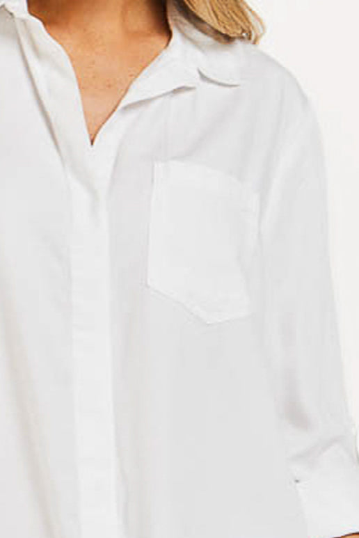   Velvet Heart Riley Rolled Tab Sleeve Button Down Shirt Double Chest Pockets - Optic White - Bonton