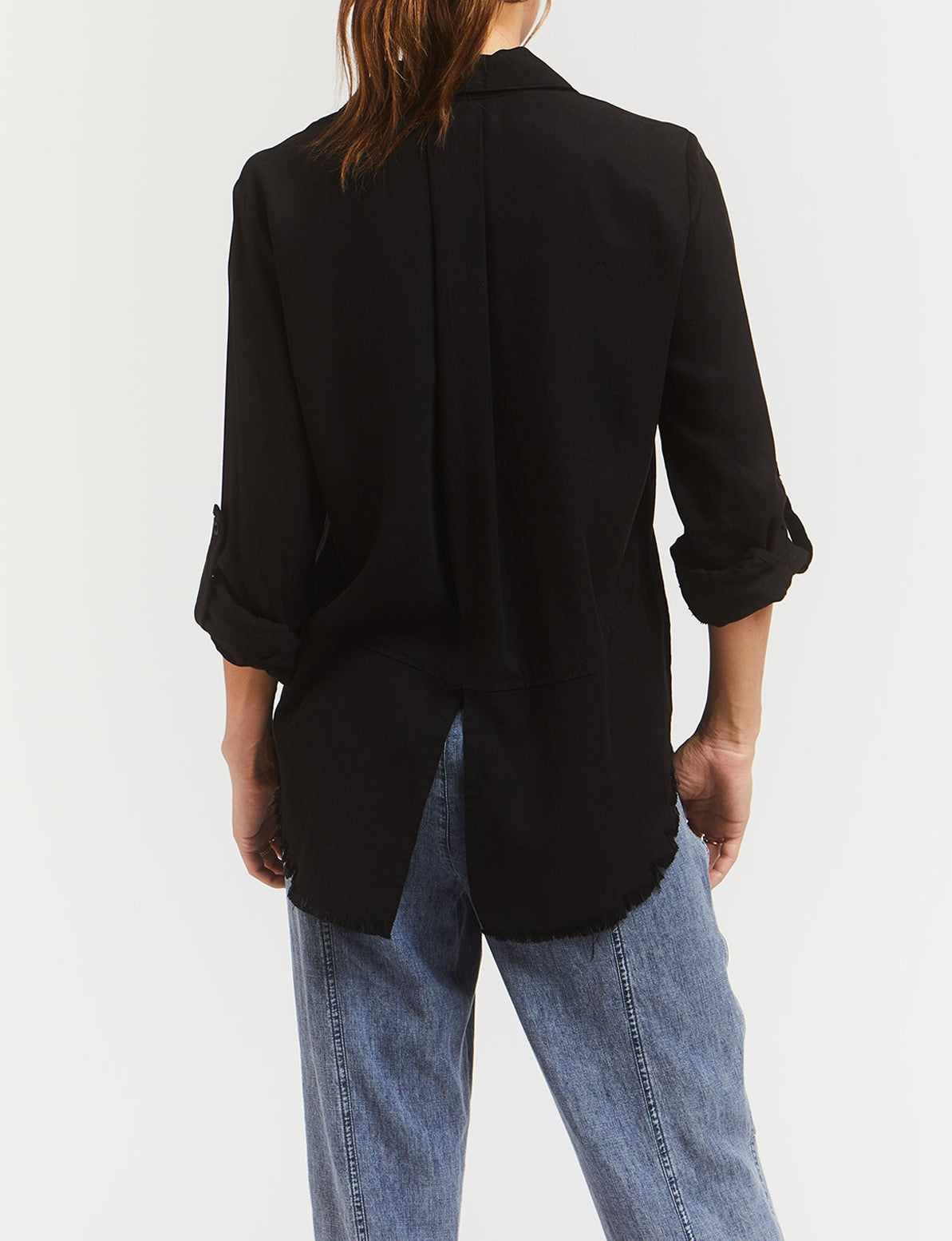   Velvet Heart Riley Rolled Tab Sleeve Button Down Shirt Double Chest Pockets - Brown - Bonton