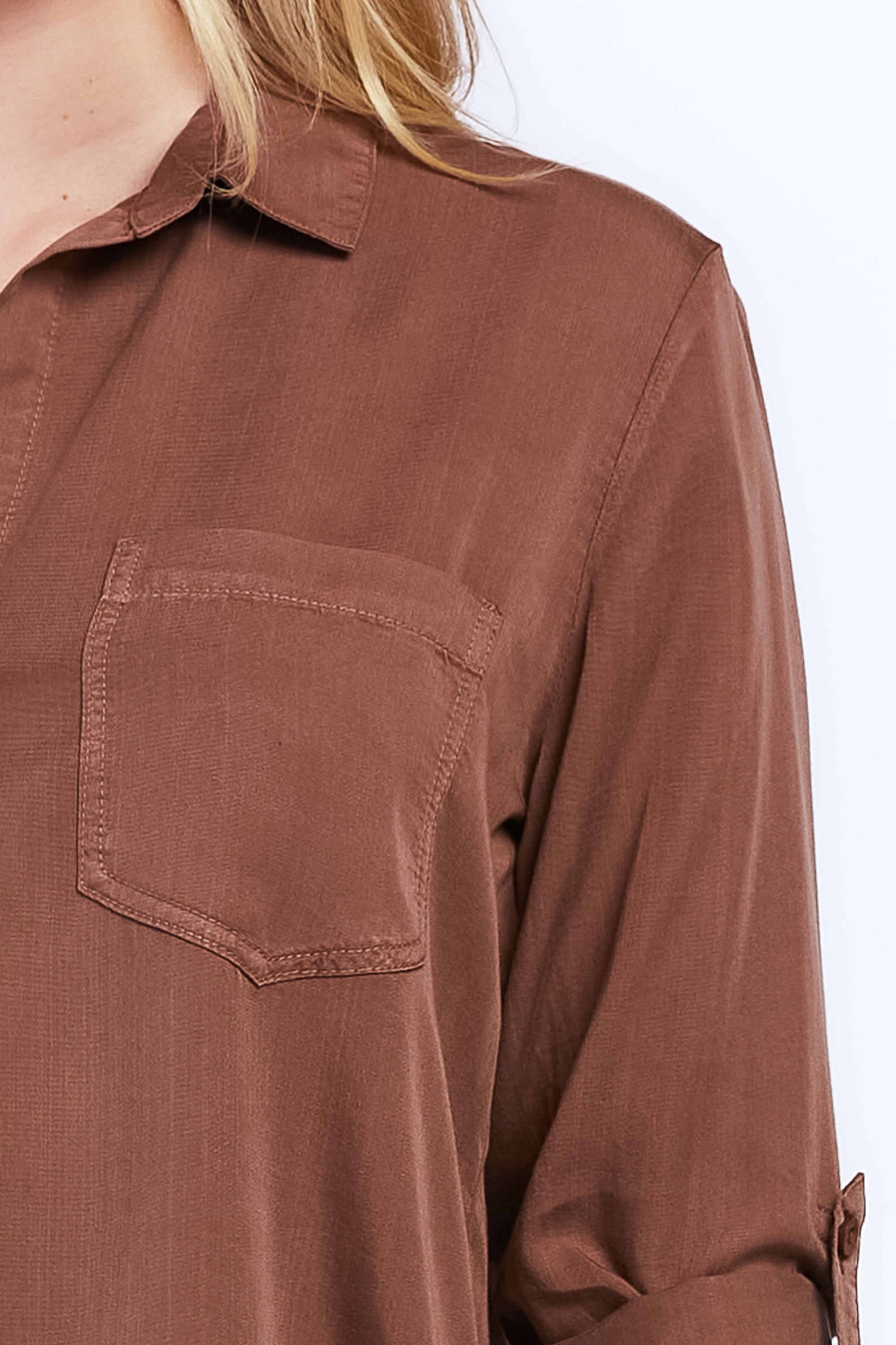   Velvet Heart Riley Rolled Tab Sleeve Button Down Shirt Double Chest Pockets - Overdye Indigo - Bonton
