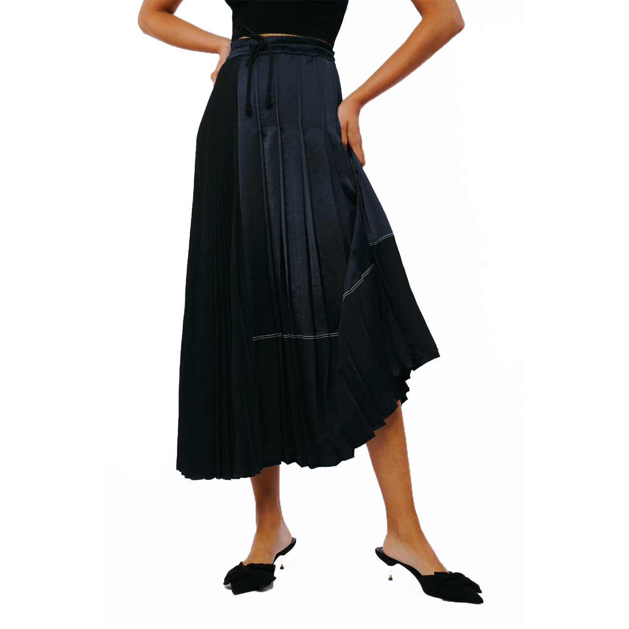  Ciebon Wren Pleated Block Skirt - Navy - Bonton