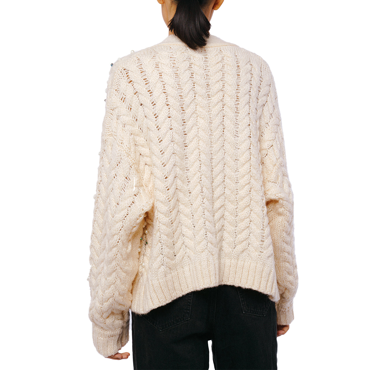  Ciebon Merina Pearl Trimmed Cardigan - Cream - Bonton