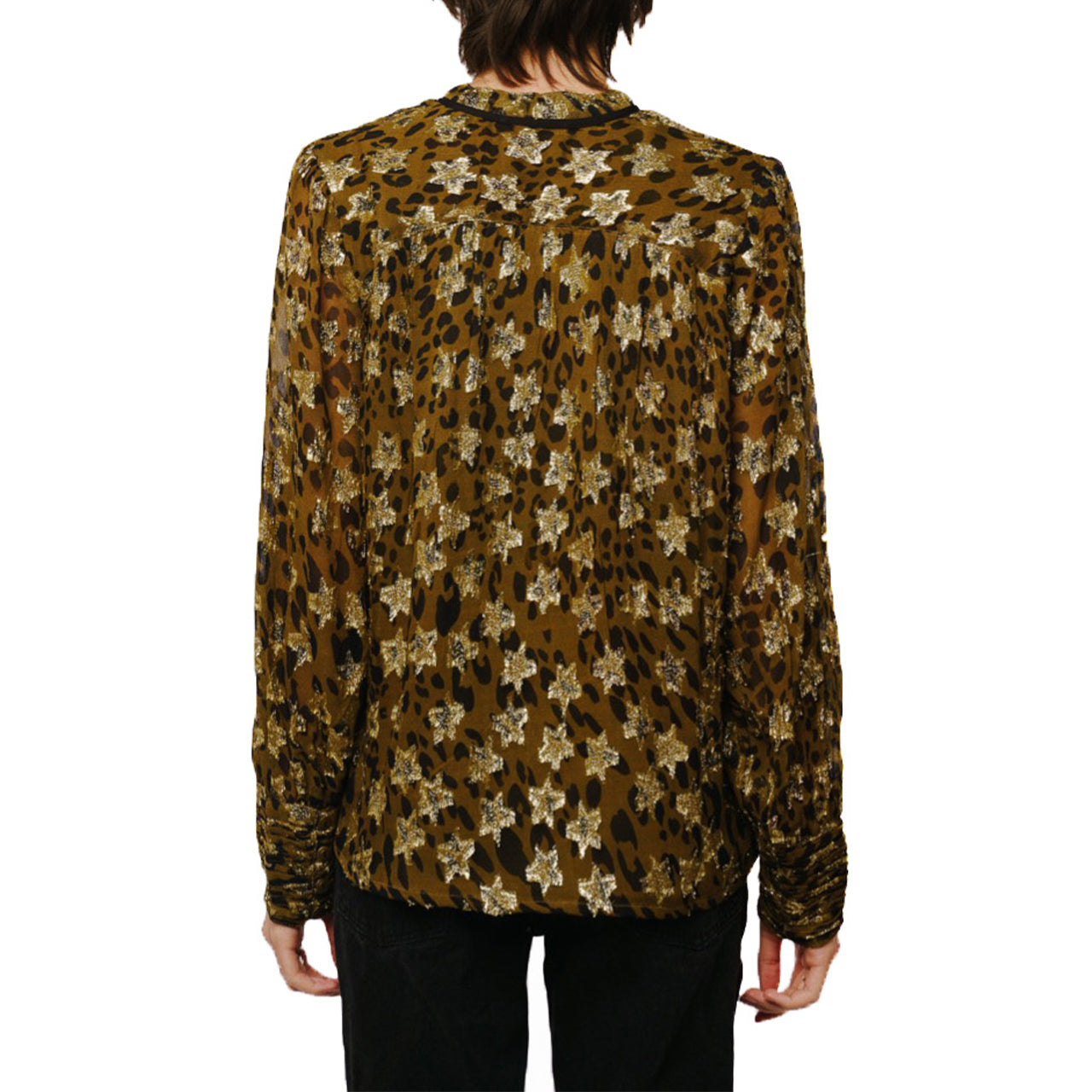  Ciebon Rosalie Shirred Effect Cuff Sleeve Top - Brown - Bonton