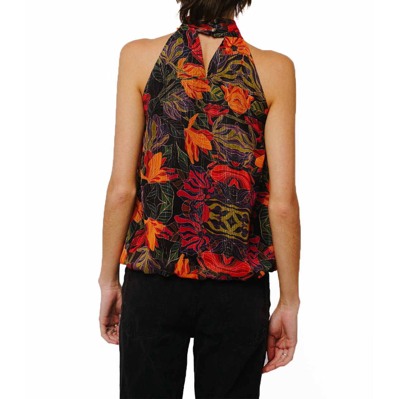  Ciebon Gisele Twist Neck Halter Top - Black Multi - Bonton