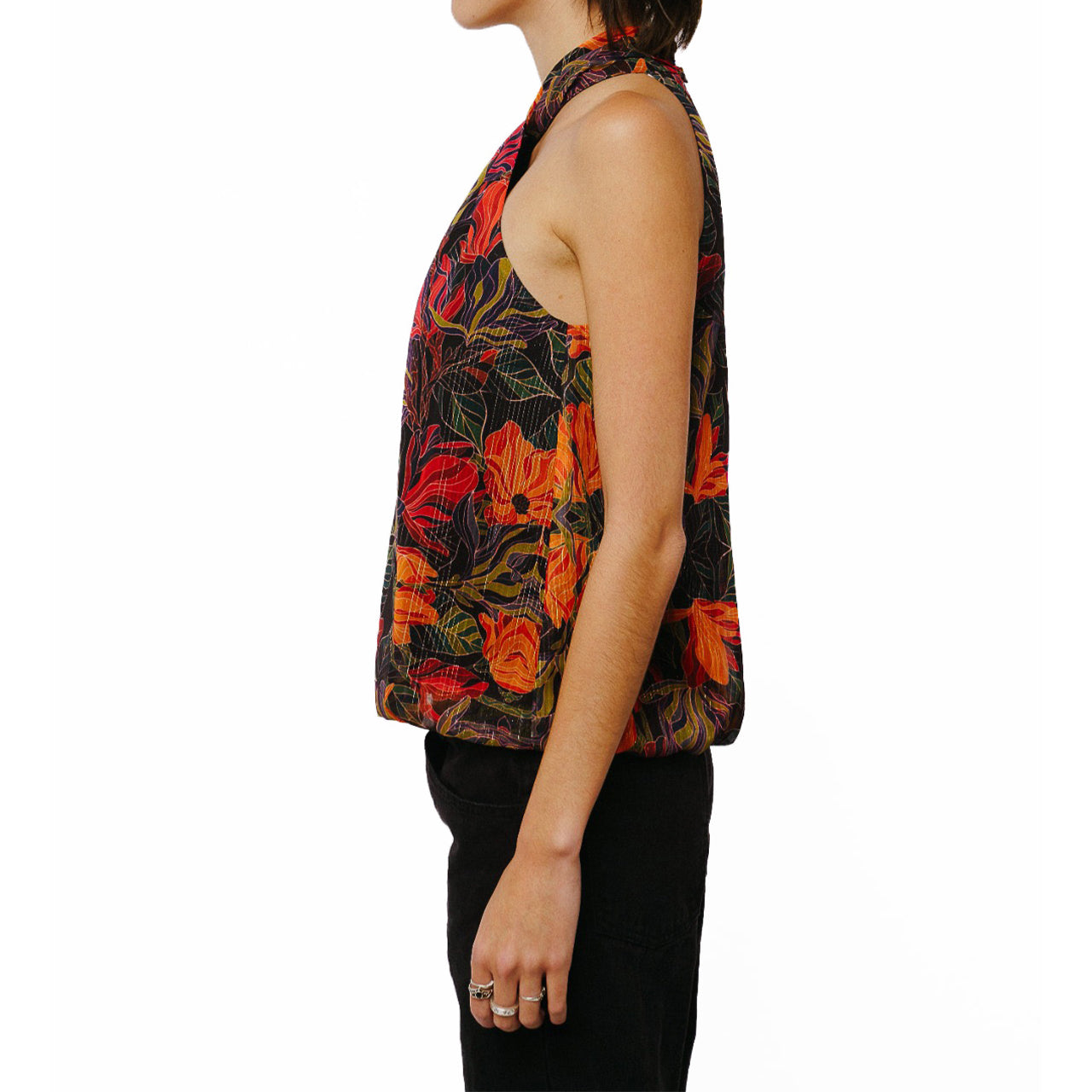  Ciebon Gisele Twist Neck Halter Top - Black Multi - Bonton