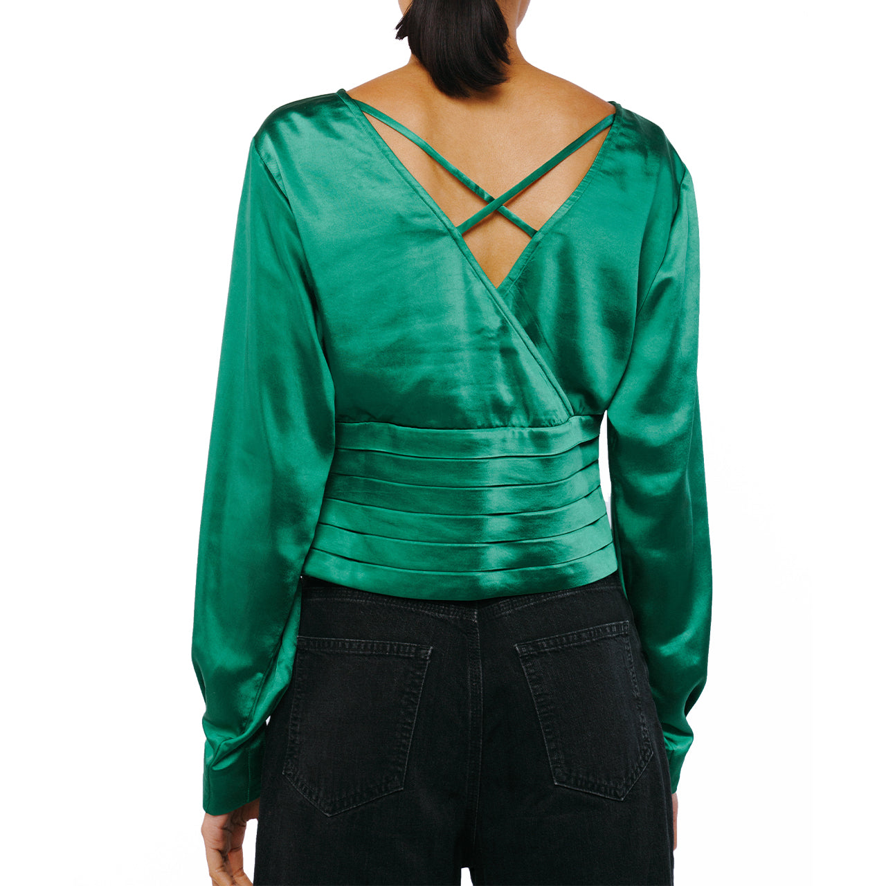  Ciebon Fosi Pleated Waistband Satin Top - Green - Bonton