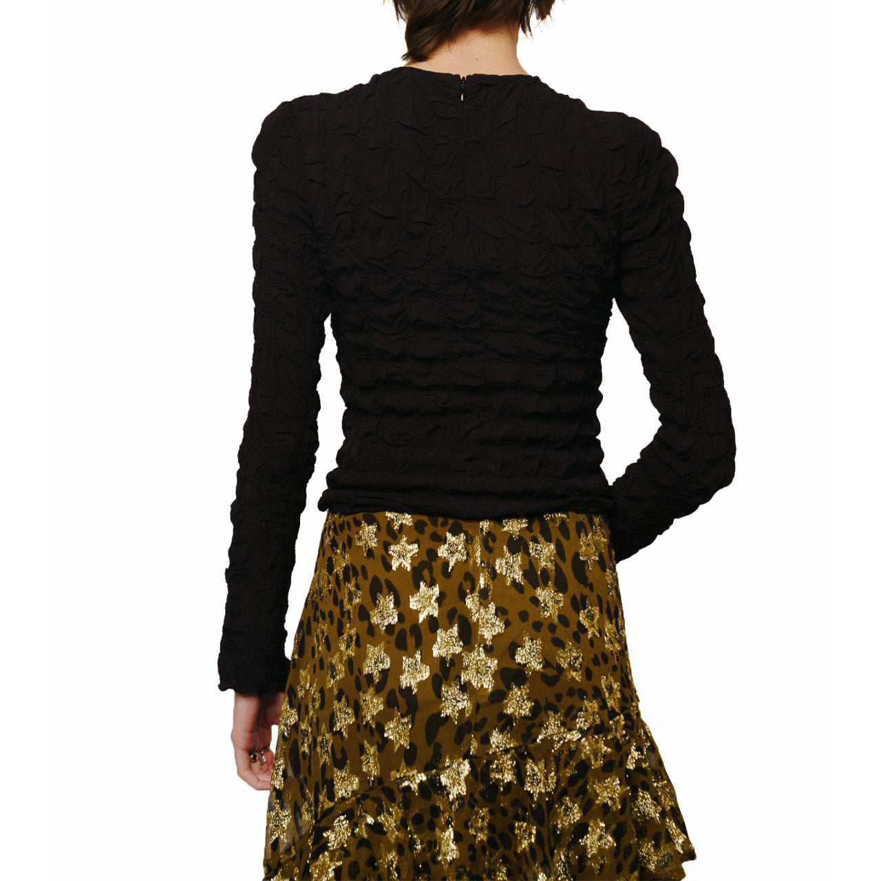  Ciebon Janet Pucker Effect Long Sleeve Top - Black - Bonton