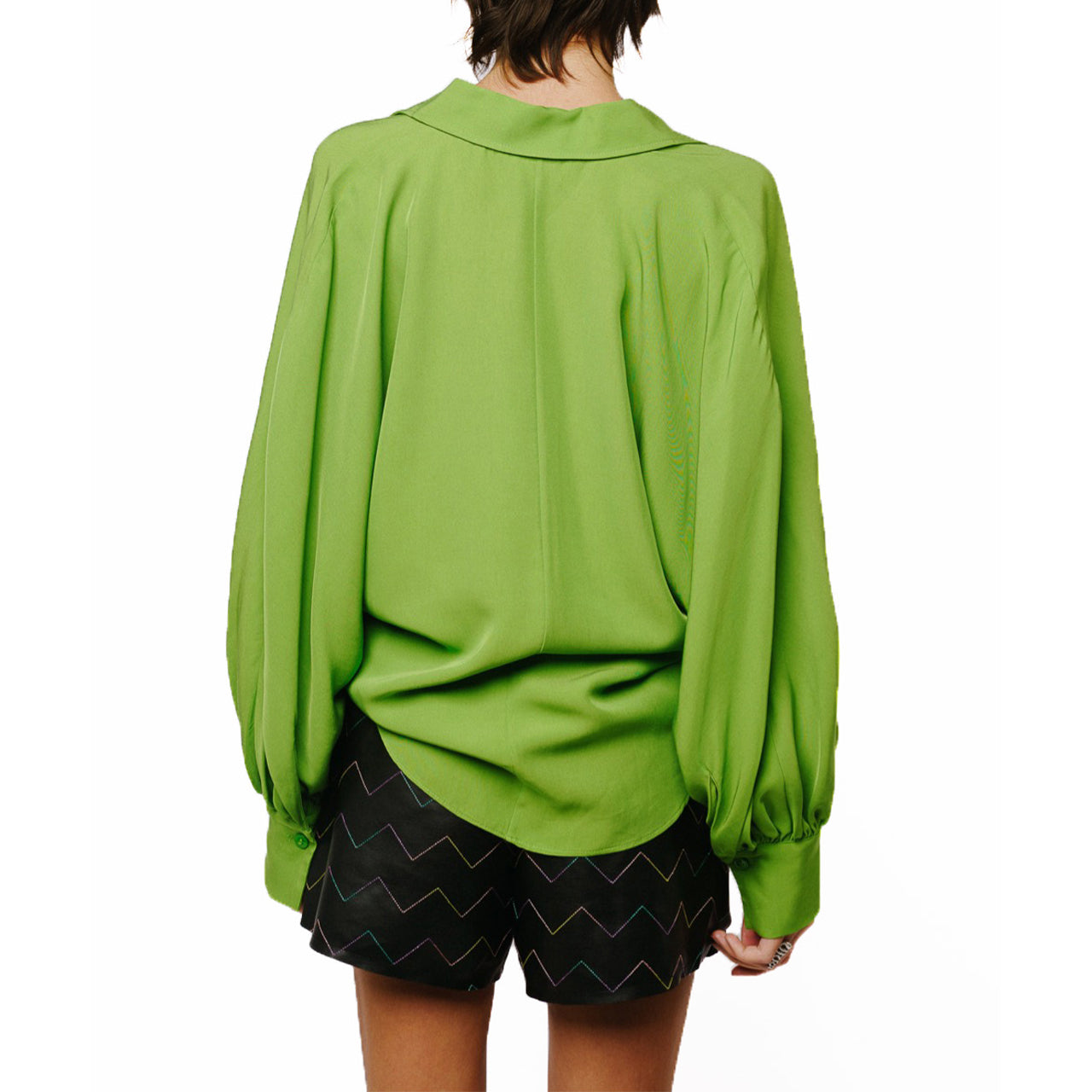  Ciebon Amira Oversized Button Down Satin Top - Green - Bonton