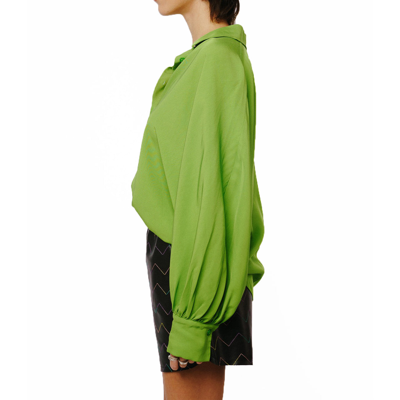  Ciebon Amira Oversized Button Down Satin Top - Green - Bonton