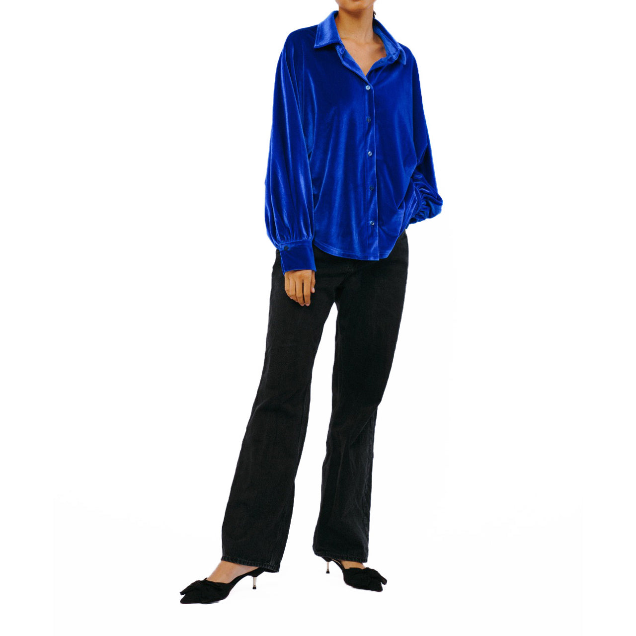  Ciebon Amira Oversized Button Down Velvet Top - Green - Bonton