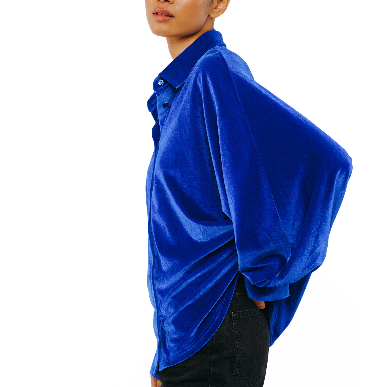  Ciebon Amira Oversized Button Down Velvet Top - Cobalt - Bonton