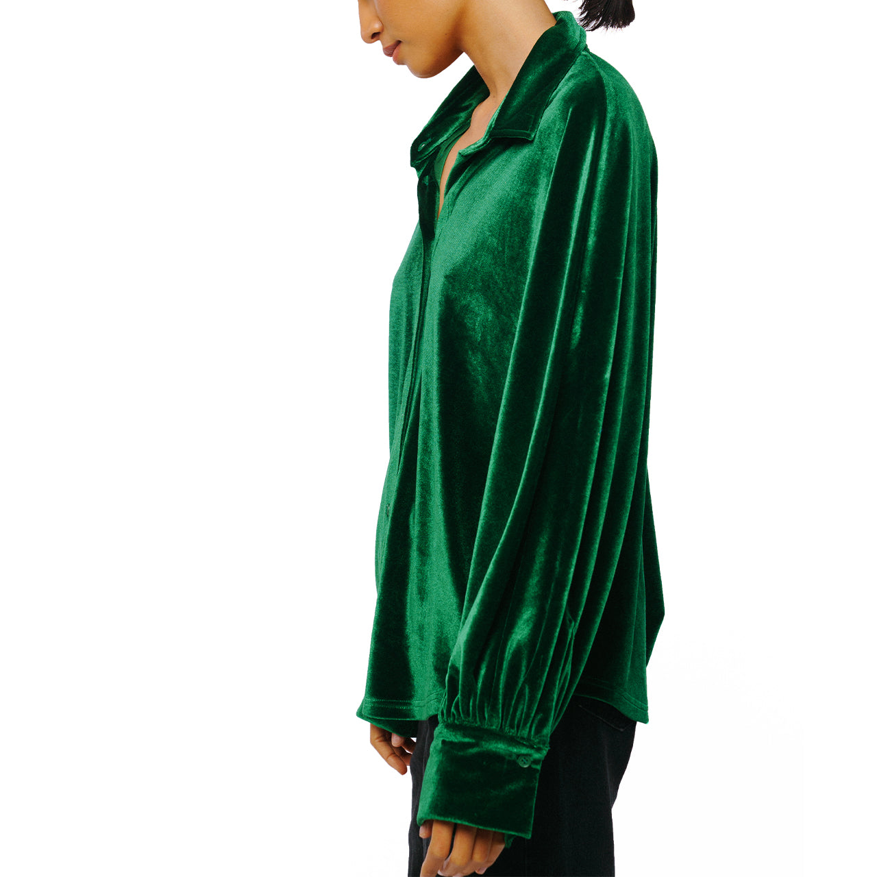  Ciebon Amira Oversized Button Down Velvet Top - Green - Bonton