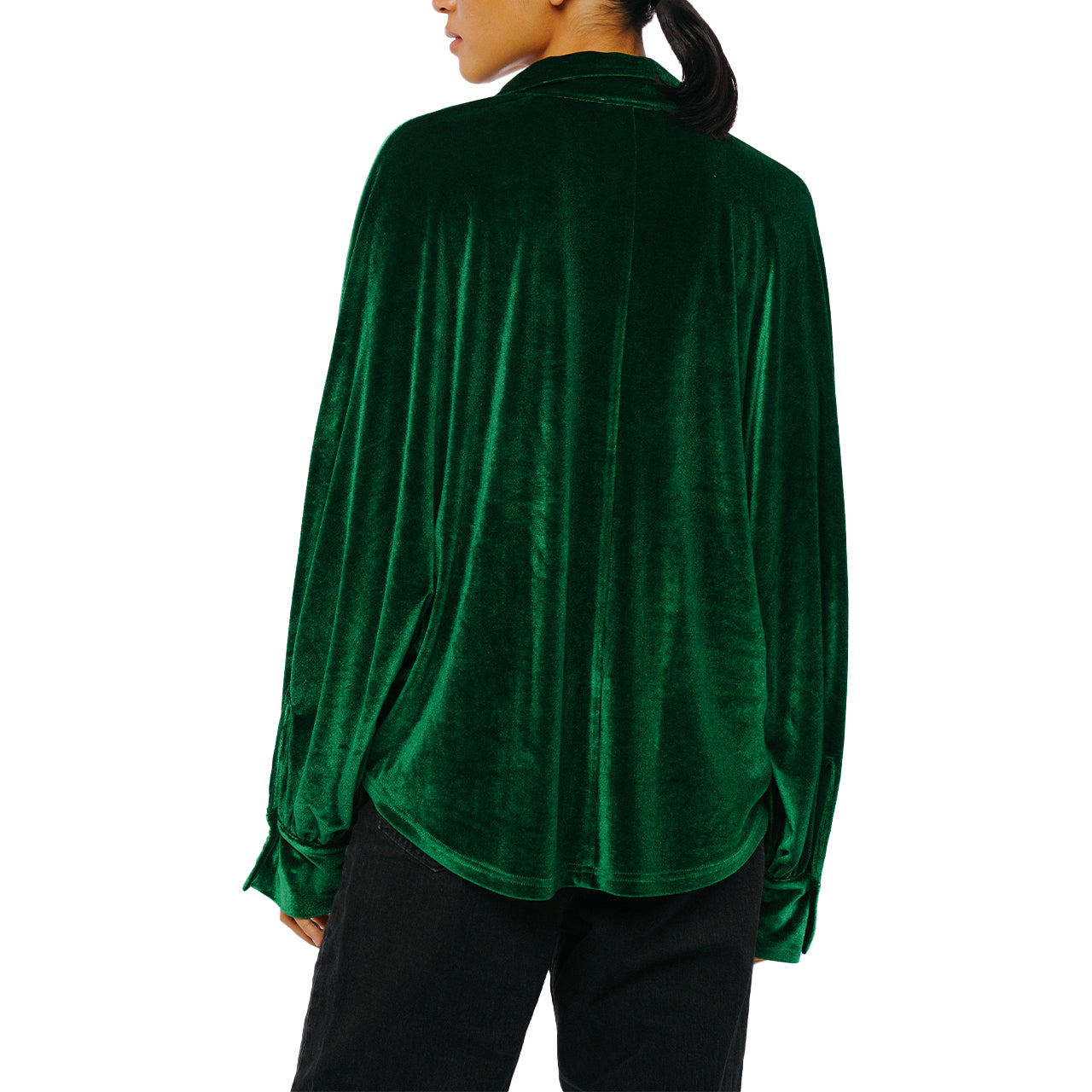  Ciebon Amira Oversized Button Down Velvet Top - Green - Bonton