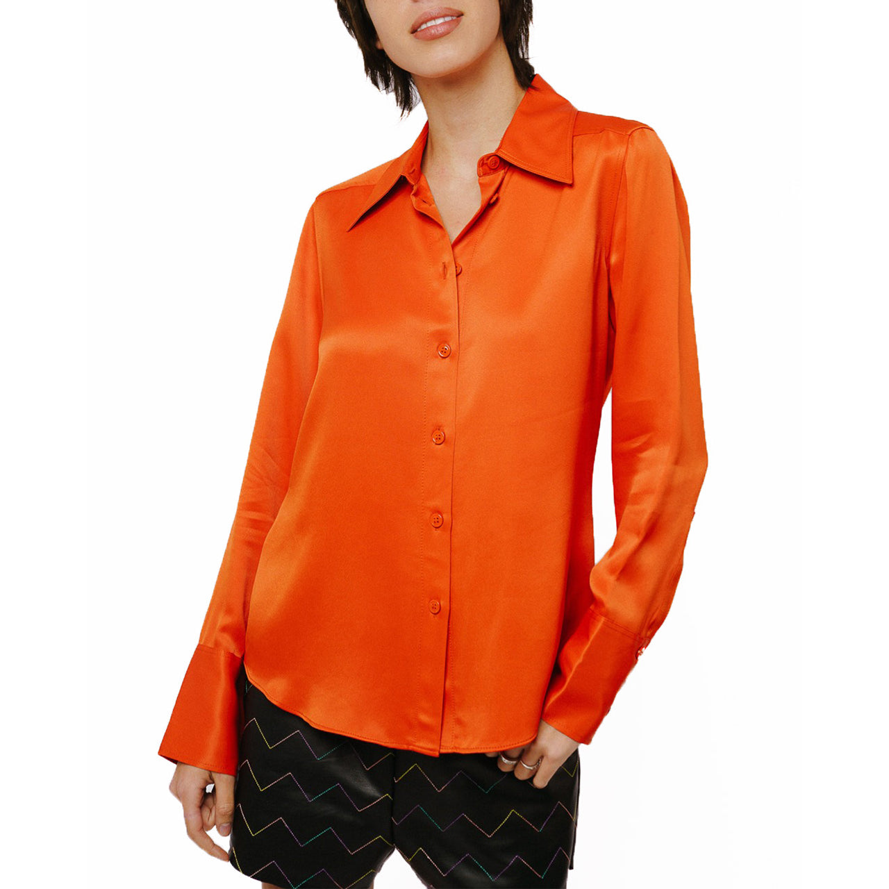  Ciebon Jacque Collared Button Down Satin Top - Cobalt - Bonton