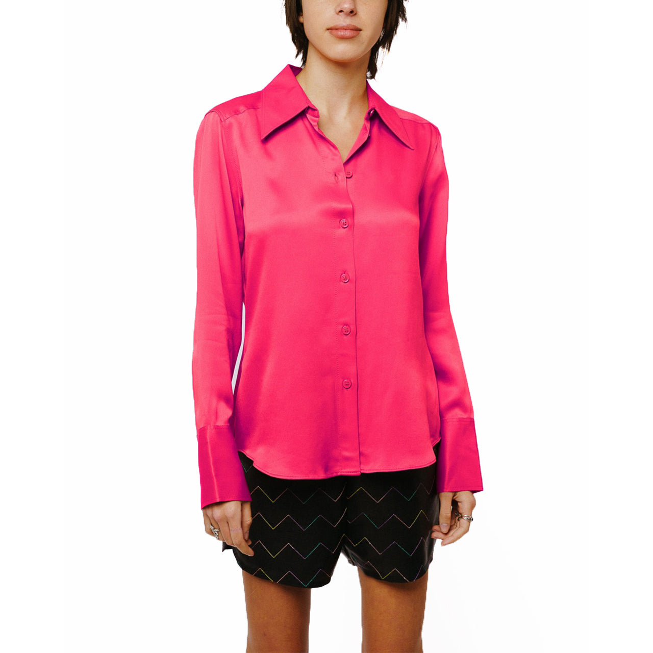  Ciebon Jacque Collared Button Down Satin Top - Cream - Bonton