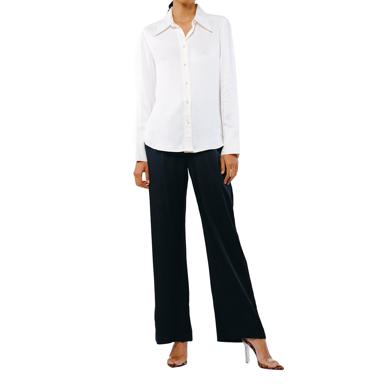  Ciebon Jacque Collared Button Down Satin Top - Burnt Orange - Bonton