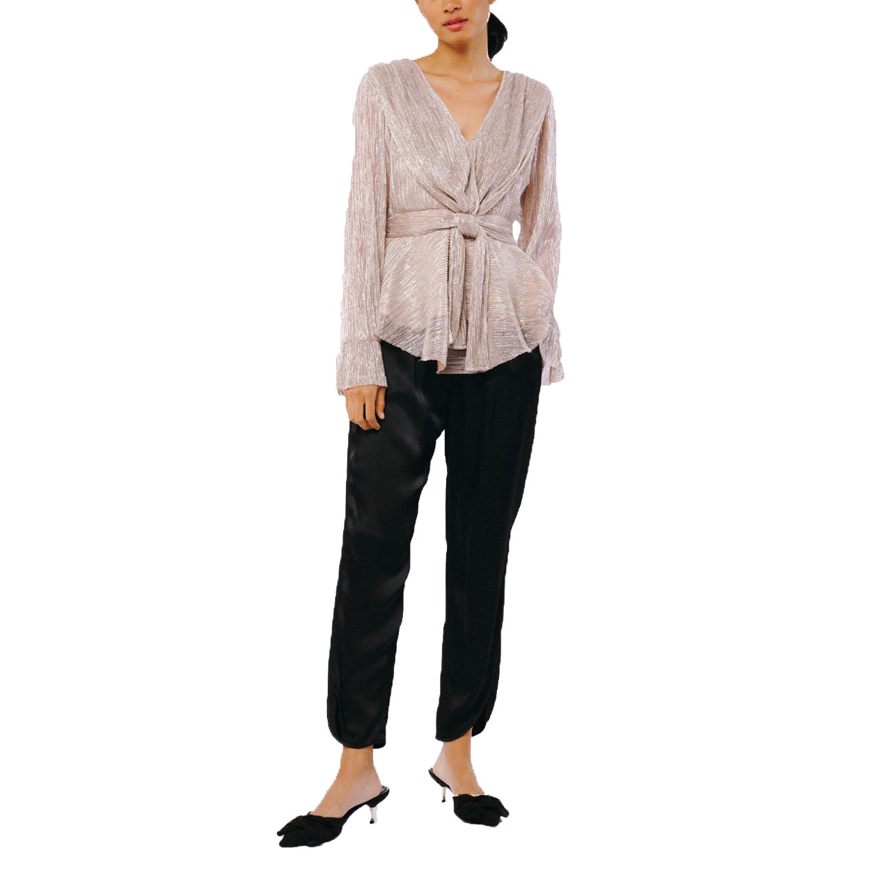  Ciebon Gillisa Tie Front Glitter Top - Gold - Bonton