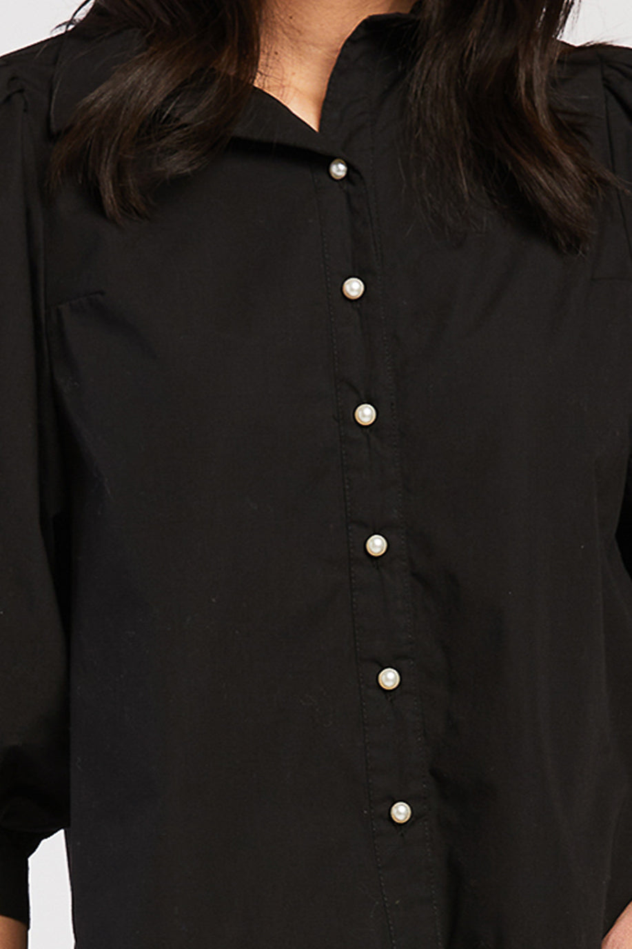   Velvet Heart Teegan 3/4 Puff Sleeve Pearl Button Down Top Shirred Shoulder Top - White - Bonton