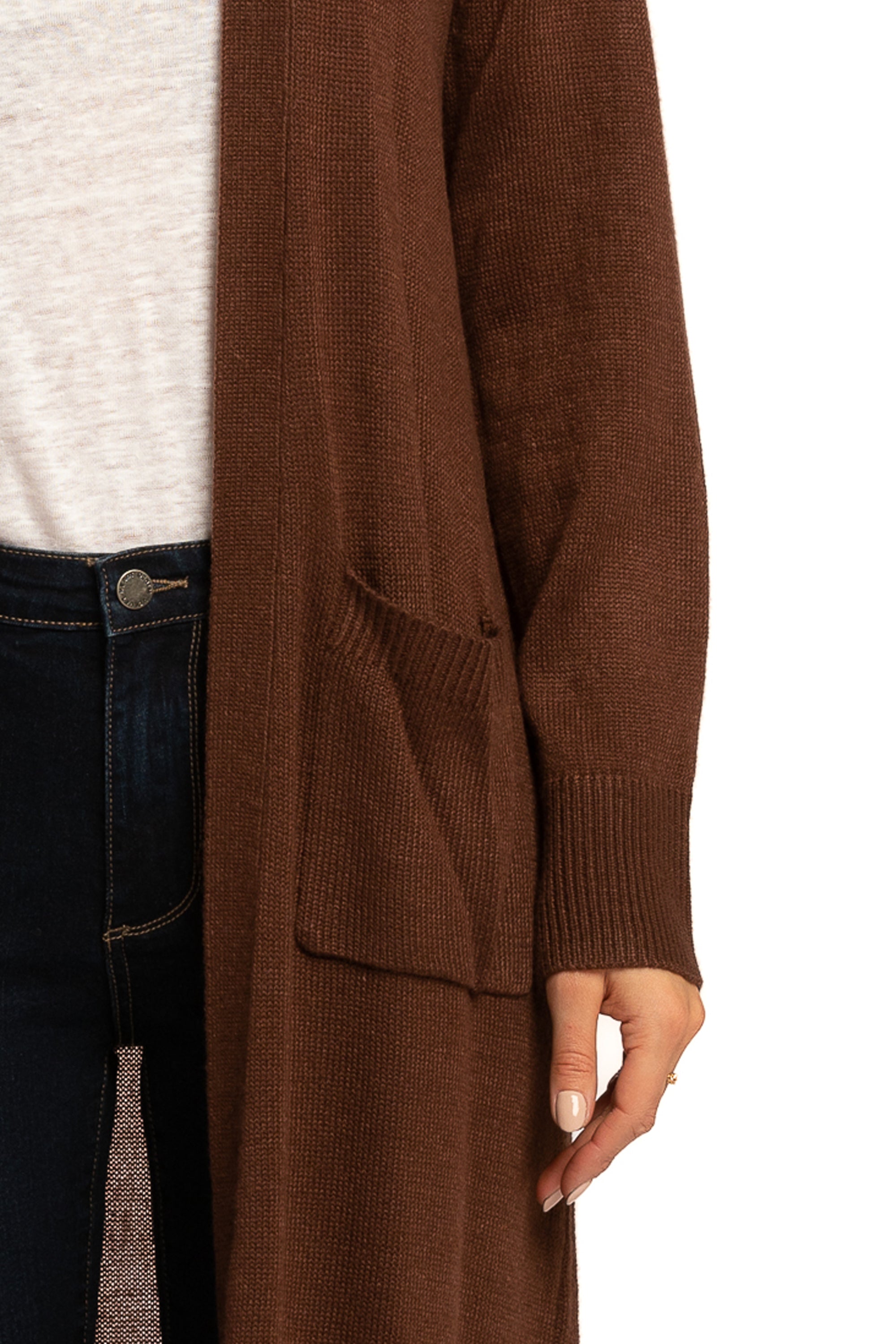  Velvet Heart Long Sleeve Long Knit Duster Front Pockets - Pine - Bonton