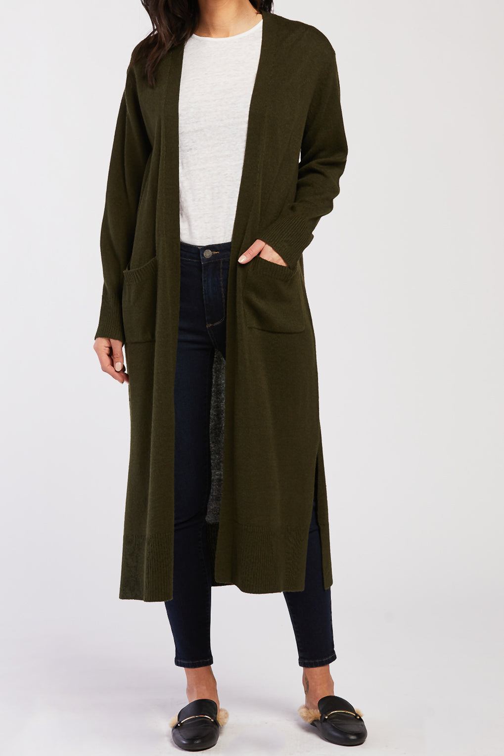   Velvet Heart Long Sleeve Long Knit Duster Front Pockets - Brown - Bonton
