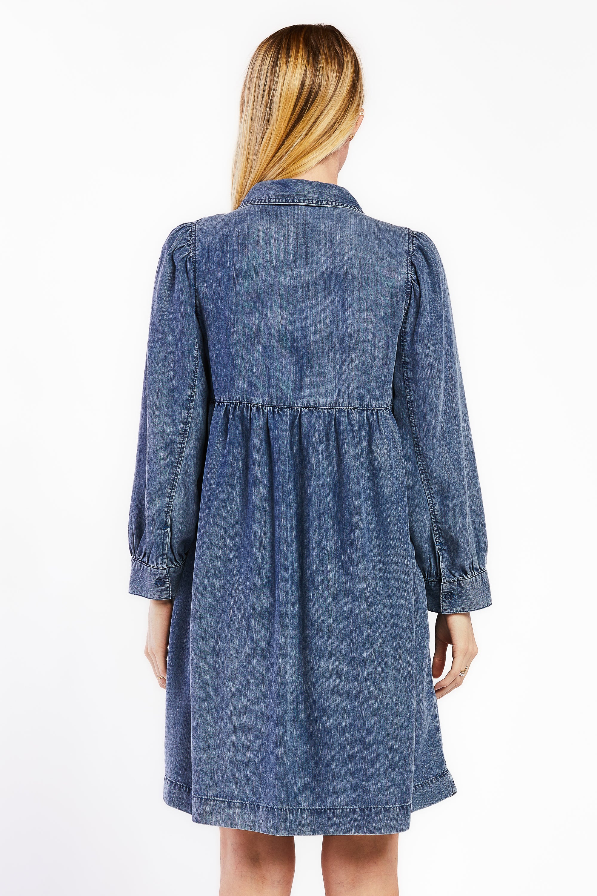   Velvet Heart 7/8 Cuffed Balloon Sleeve Popover Baby Doll Dress - Blue - Bonton
