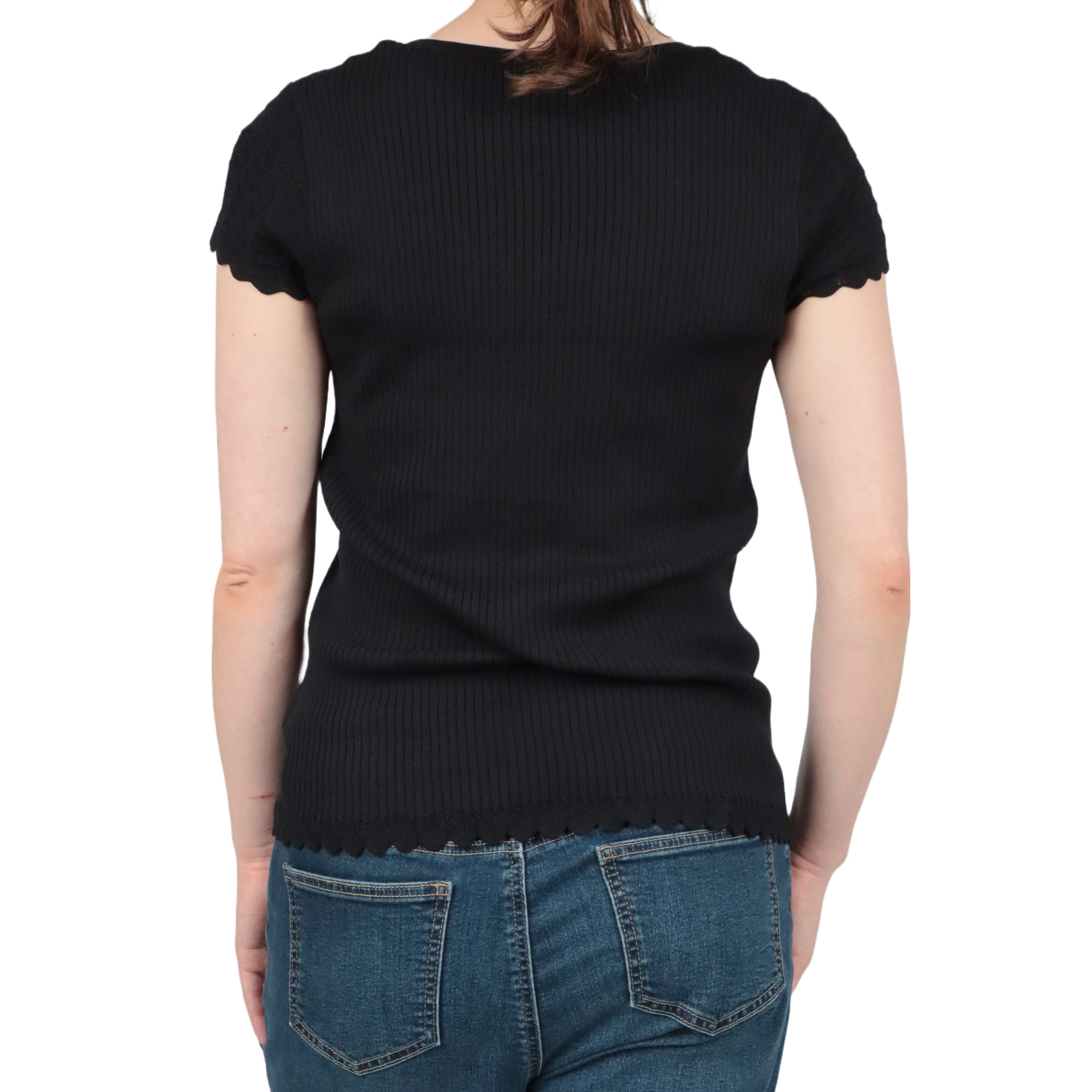  Anne Klein Pointelle Cap Sleeve V-neck - Anne Black - Bonton
