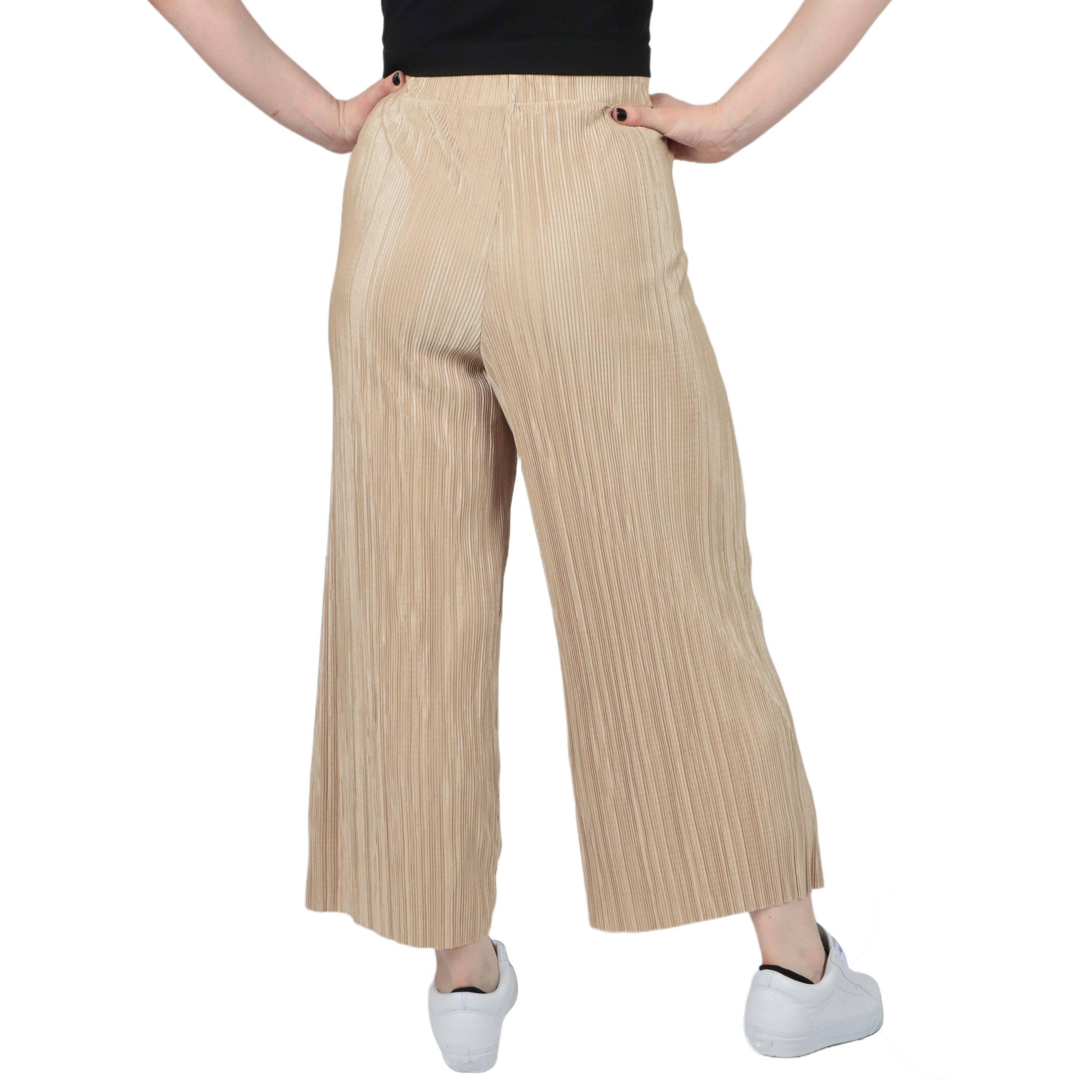  Anne Klein Pull On Pleated Knit Wide Leg Crop Pants - Latte - Bonton