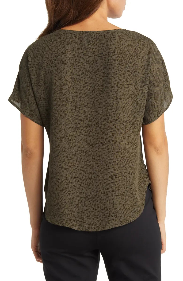  Anne Klein Rambling Dot Short Sleeve Blouse - Kelp/ Anne Black - Bonton