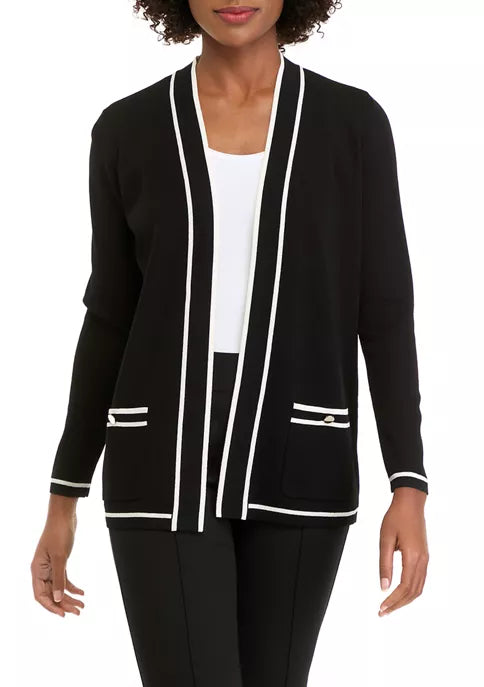  Anne Klein Cardigan With Tipping - Anne Black - Bonton