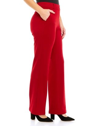  Kasper Pull On Faux Fly Wide Leg Trouser In Ponte - Fire Red - Bonton