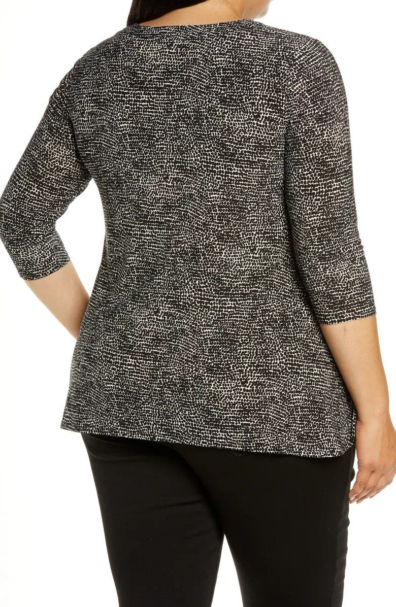  Anne Klein Plus Size Dot Print ITY Sharkbite Top - Anne Black/ Anne White - Bonton