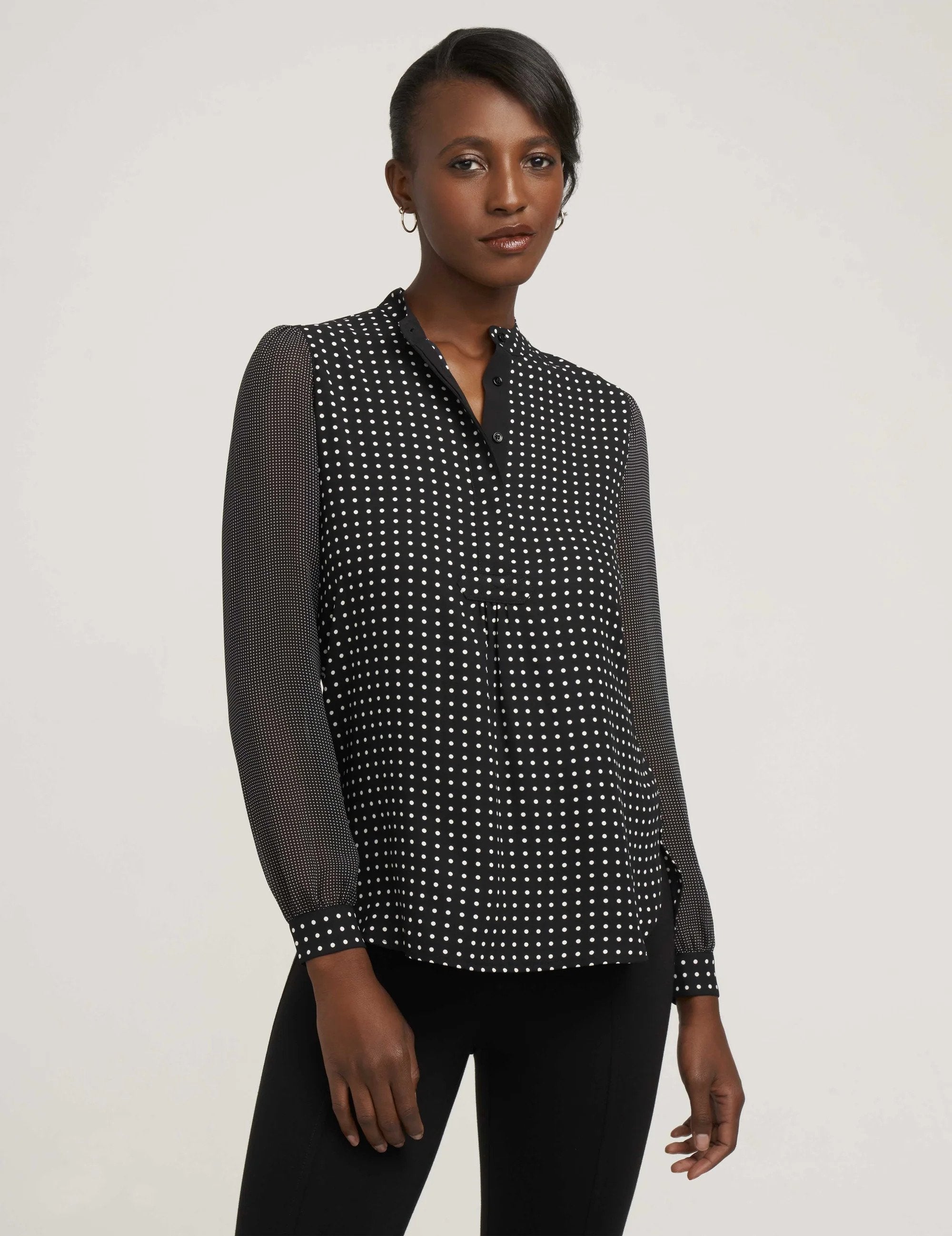  Anne Klein Plus Size Poet Blouse with Semi-sheer Sleeves - TBD - Bonton