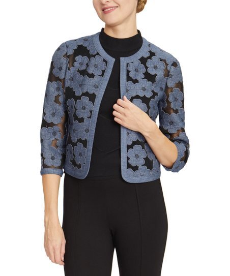  Anne Klein Soft Shoulder Cardigan - Black/ Chambray - Bonton
