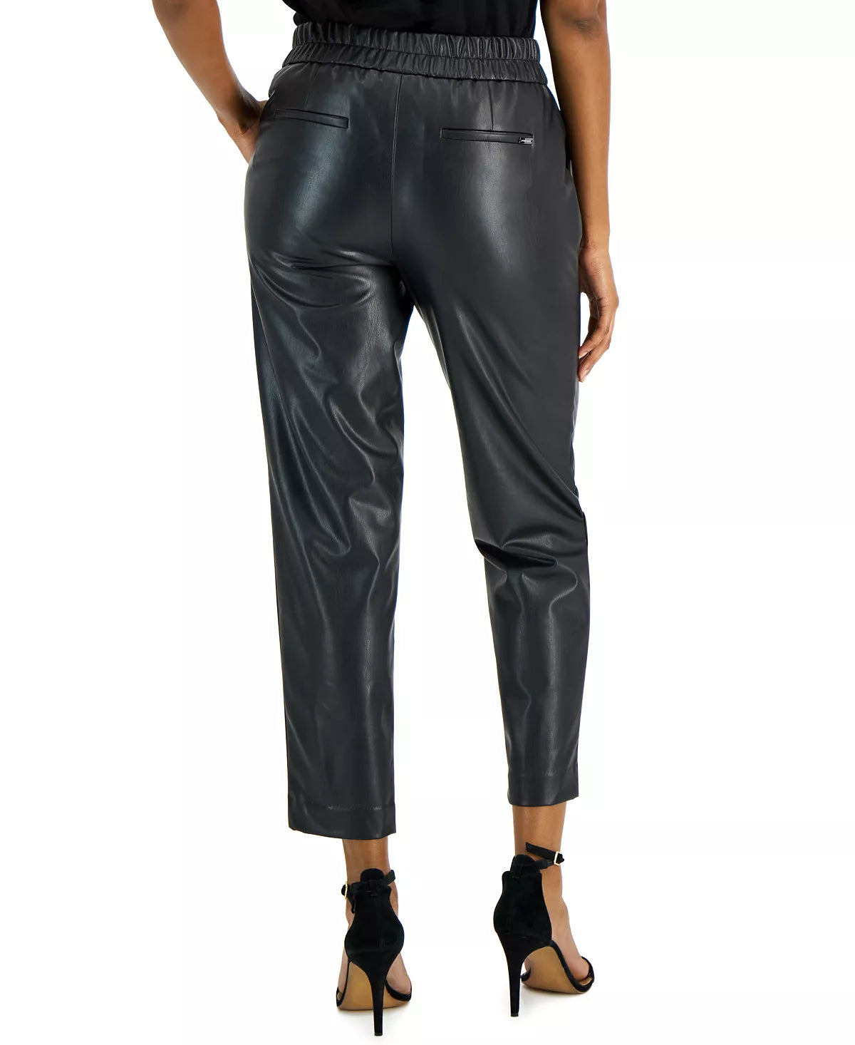  Anne Klein Faux Leather Slim Ankle Pants with Cinched Waist - Anne Black - Bonton
