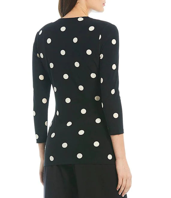  Anne Klein Ritz Dot 3/4 Sleeve Wrap Top-Wrong Image - Anne Black/Royal Sapphire Cmb - Bonton
