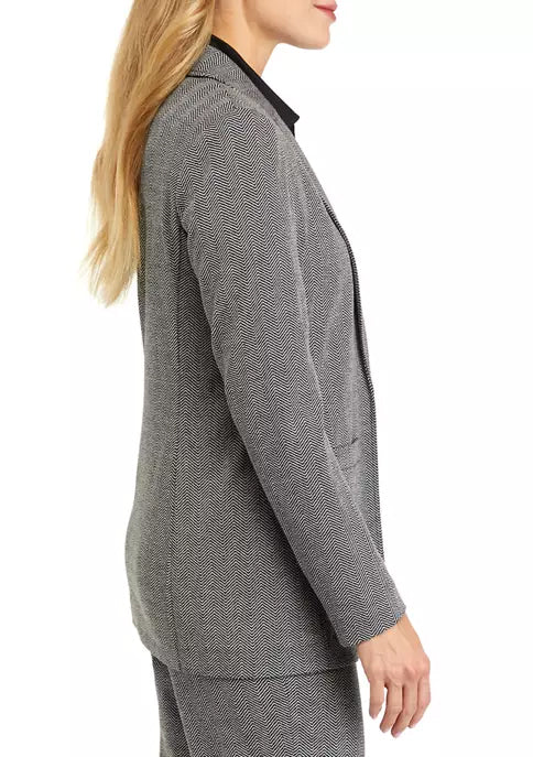  Anne Klein Notched Collar Jacket With Patch Pockets - Anne Black/ White - Bonton